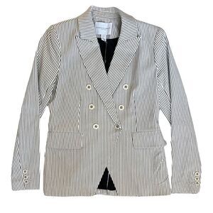 New Carolina Belle Neutral Pinstripe Blazer Jacket Academia Seersucker- Small